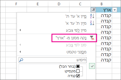 לחצן 'נקה מסנן מ-'