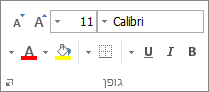 הקבוצה 'גופן' של Excel בכרטיסיה 'בית'