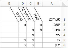 צילום מסך המציג דוגמה של כותרות עמודות בזווית.