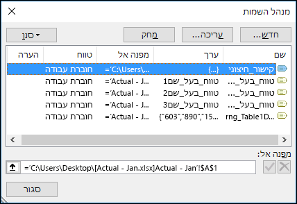 תיבת הדו-שיח 'מנהל השמות'