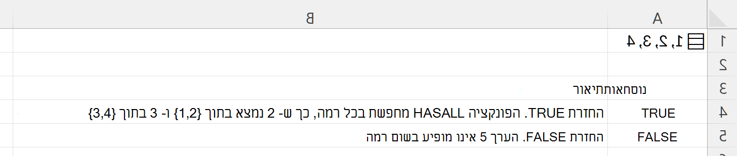 שימוש ב- HASALL כדי לחפש בתוך מערך מקונן המאוחסן בתא בודד