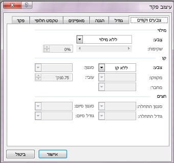 אפשרויות תיבת הדו-שיח 'עיצוב פקד'