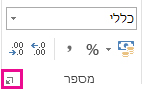 לחצן תיבת הדו-שיח בקבוצה 'מספר' בכרטיסיה 'בית'