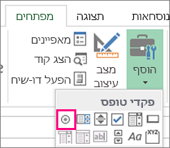פקד לחצן האפשרויות ברצועת הכלים