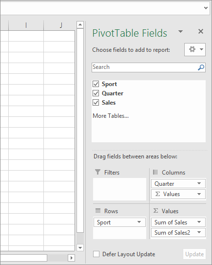 שדות של PivotTable