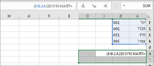 ‎=TRANSPOSE(A1:B4)‎
