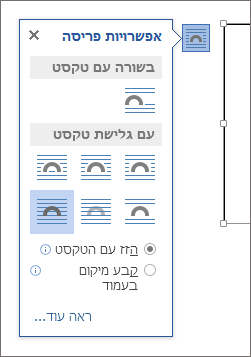 אפשרויות פריסה של תיבת טקסט