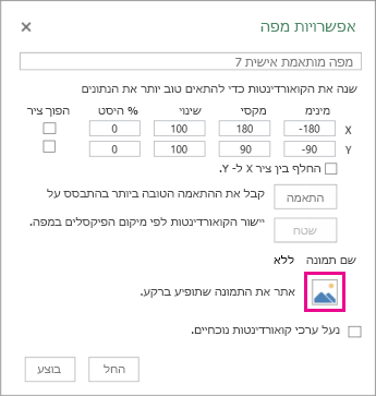 תיבת הדו-שיח 'אפשרויות מפה מותאמת אישית'