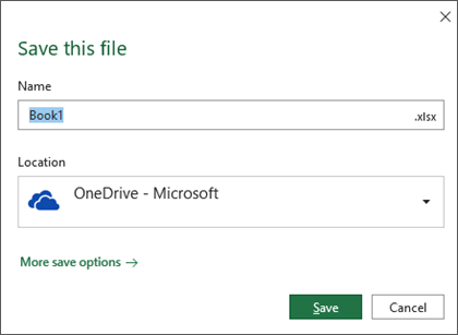 תיבת הדו-שיח לשמירה ב- Microsoft Excel עבור Office 365
