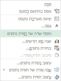 הפקודה 'הוספת שדה תווית נתונים' בתפריט לחיצה ימנית