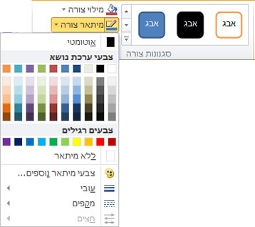 תפריט 'מיתאר צורה'
