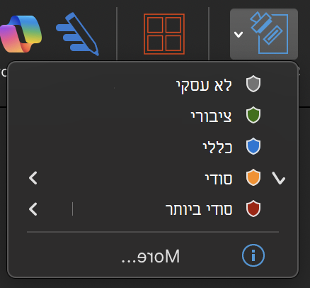 תפריט רגישות מורחב המציג אפשרויות תווית רגישות