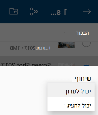 צילום מסך של שינוי ההרשאה בעת שיתוף באפליקציית OneDrive עבור Android