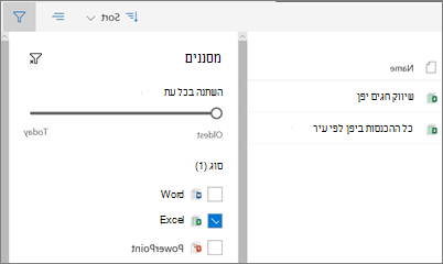 צילום מסך של התאמת התצוגה 'משותף איתי' OneDrive for Business