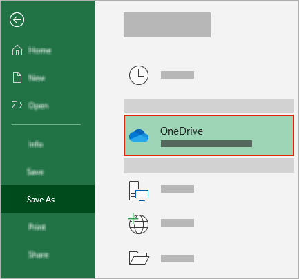 תיבת הדו-שיח 'שמירה בשם' של Office המציגה תיקיית OneDrive