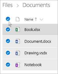 צילום מסך של בחירת כל הקבצים והתיקיות ב- OneDrive