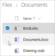 צילום מסך של בחירת קובץ ב- OneDrive בתצוגת רשימה