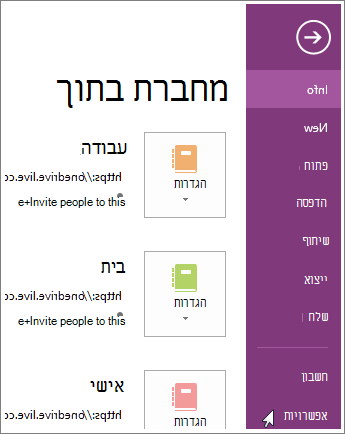 אפשרויות OneNote