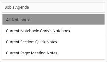 התאמת טווח החיפוש ב- OneNote עבור Windows 10.
