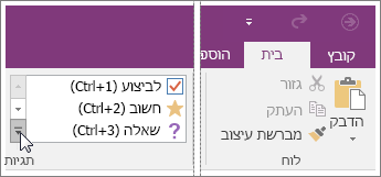 צילום מסך של רשימת התגיות ב- OneNote 2016.