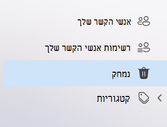 צילום מסך המציג את הניווט הימני People היישום החדש ב- Outlook החדש