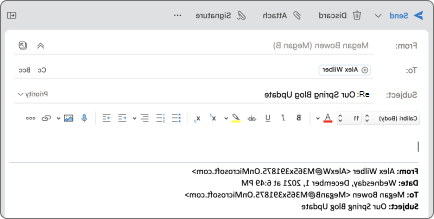 לחצן 'השב' ב- Outlook עבור Mac.