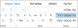אפשרויות תבנית הודעה בכרטיסיה 'עיצוב טקסט'