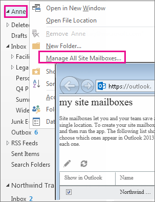Manage site mailbox
