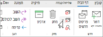 חץ למטה של ניקוי שיחה נבחר ברצועת הכלים הקלאסית