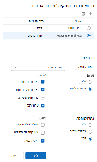 הרשאות עבור תיקיה