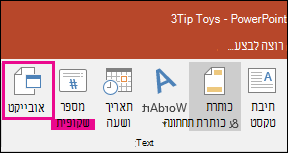 בחירת אובייקט בכרטיסיה 'הוספה'