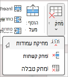 מחיקת עמודות או שורות