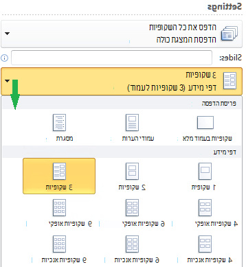 צילום מסך המציג את הפריסה להדפסת דפי מידע