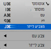 צילום מסך המציג את מצביע הלייזר מהתפריט המוקפץ