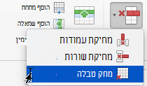 הפקודה 'מחק עמודה'