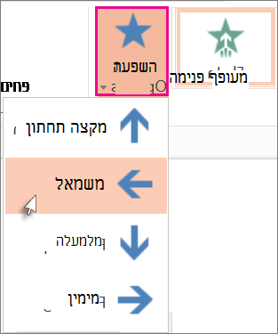 לחיצה על 'אפשרויות אפקטים'