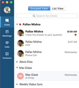 צילום מסך של תצוגה מקובצת ב- Skype for Business שיפורים ב- Mac