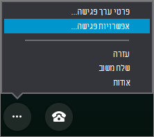 תפריט 'אפשרויות נוספות' עם בחירה של אפשרויות פגישה