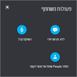 בחר פעולות משתתף כדי להשתיק את כולם, להסתיר שמות אנשים או לבטל את חלון ההודעות המיידיות.