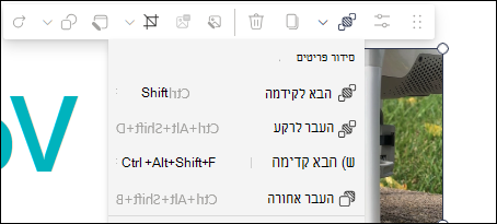 הרשימה הנפתחת 'סידור פריטים' בסרגל הכלים של ה- Web Part