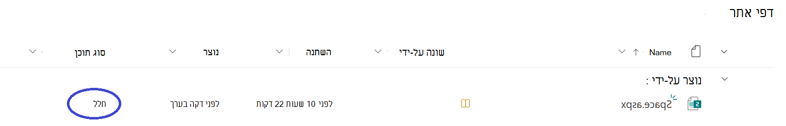 זהה רווחים של SharePoint על-ידי ניווט אל ספריית הדפים של האתר וחפש קבצים עם שטח סוג התוכן
