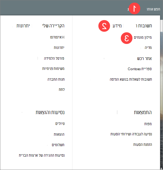 תמונה של תפריט מגה עם שלוש רמות על מידע