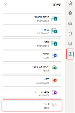 צילום מסך של יישום הרשימה ב- SharePoint.