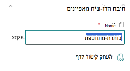 שם דף תחת פרטי דף