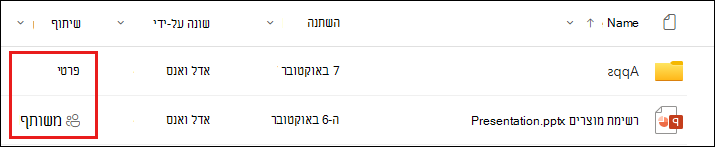 הכרטיסיה 'משותף עם' בתיבת הדו-שיח 'שיתוף'