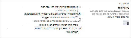 מקטע ניווט נוכחי עם ניווט מנוהל שנבחר