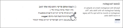 הגדרות ניווט כלליות עם ניווט מנוהל שנבחר