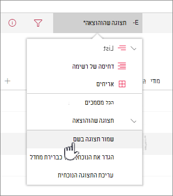לחץ על 'שמירה בשם' כדי לשמור תצוגה מעודכנת או חדשה