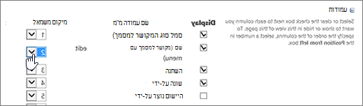 סידור מחדש של עמודות ספריה בתיבת הדו-שיח 'שנה תצוגה'