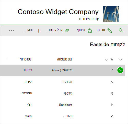 רשימה ב- SharePoint Online